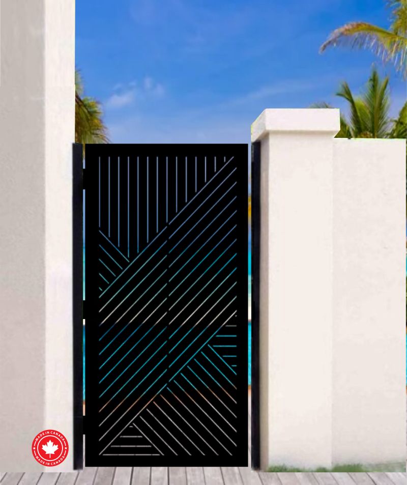 Modern Chevron Laser Cut Gate – Diagonal Line Steel Entry Gate | Black ...